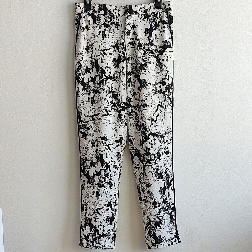 Banana Republic Black White Paint Splatter Pants Sz 6 (30x 28.5)
